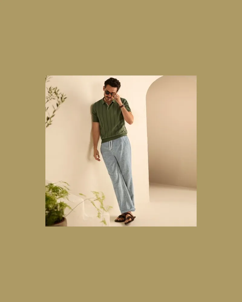 Lands' End Entspannte Schlupfbund-Hose aus Baumwoll-Leinenmix, Herren, Größe regular, Grün, Leinen/Baumwoll-Mischung, by Grün