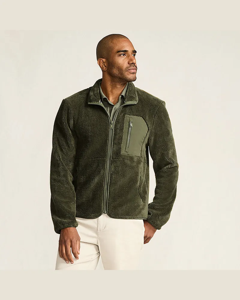 Lands' End Aktiv Wolkenfleece-Jacke, Herren, GrÃ¶ÃŸe regular, GrÃ¼n, Baumwolle/Polyester, by Grã¼n