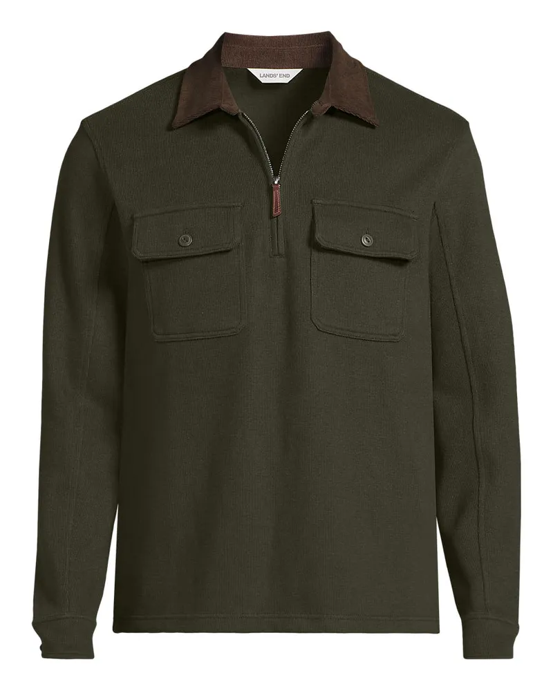 Lands' End Bedford-Polopullover mit Reißverschluss, Herren, Größe regular, Braun, Baumwoll-Mischung/Polyester-Mischung, by Braun