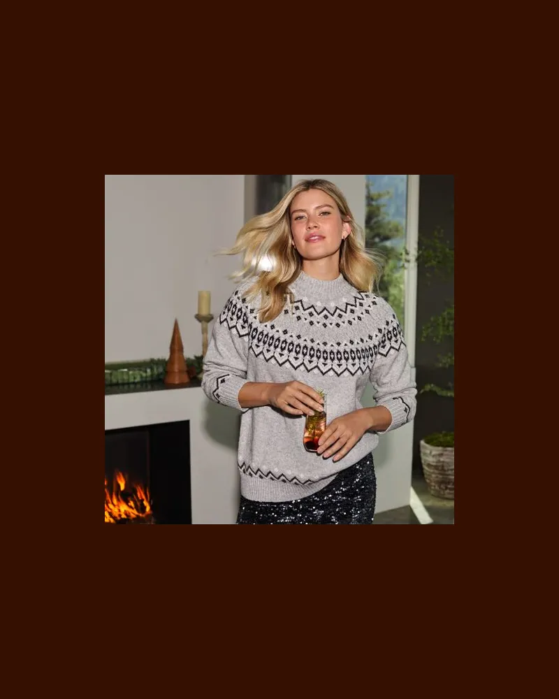 Lands' End Softer Fair Isle Pullover mit Stehbund, Damen, Größe:40-42 regular, Grau, Baumwoll-Mischung/Woll-Mischung/Nylon-Mischung, by Grau