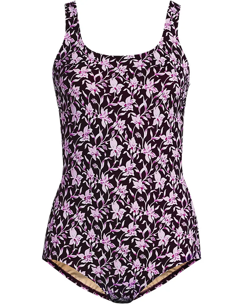 Lands' End Gemusterter Komfort-Badeanzug CHLORRESISTENT mit Soft Cups, Damen, Größe plus, Rot, Nylon-Mischung, by Rot