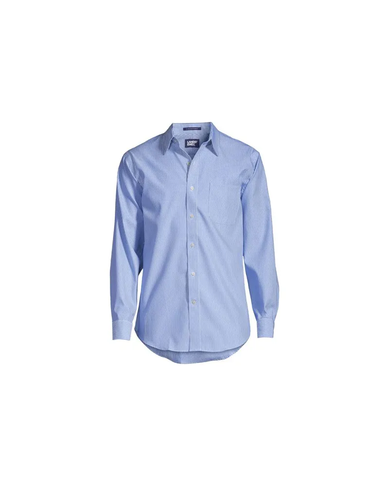 Lands' End CLASSIC FIT Gemustertes, bügelleichtes Pinpointhemd, Herren, Größe regular, Blau, Baumwolle, by Blau