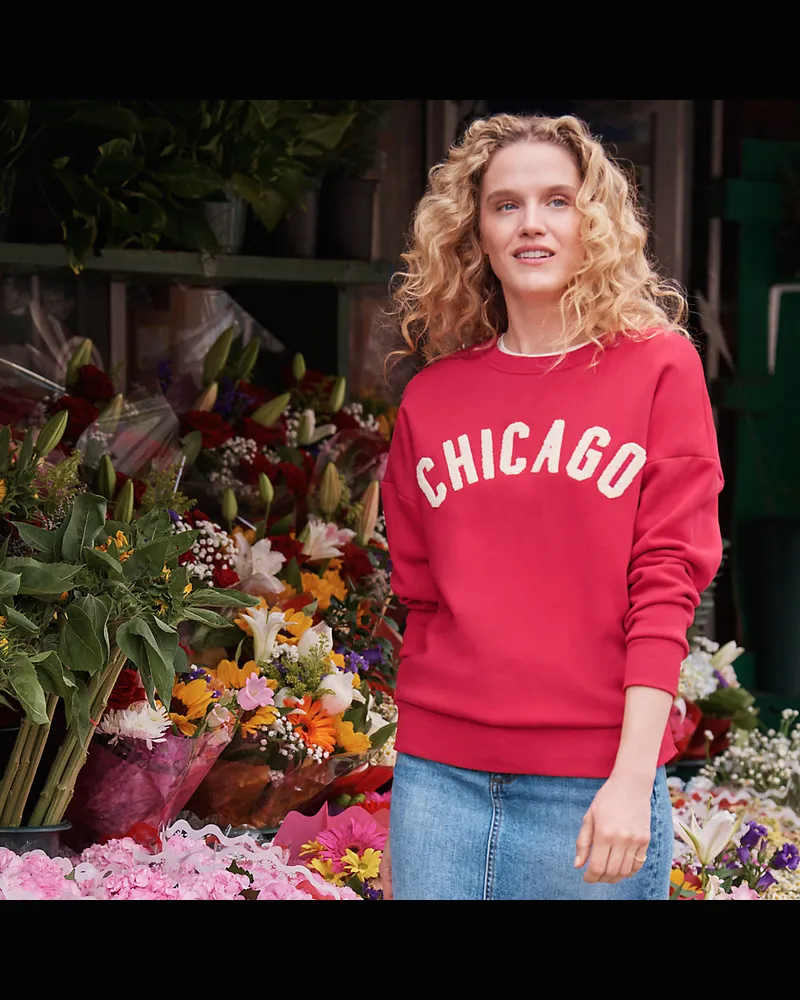 Lands' End Beflocktes Sweatshirt, Damen, Größe regular, Rot, Baumwolle/Polyester, by Rot