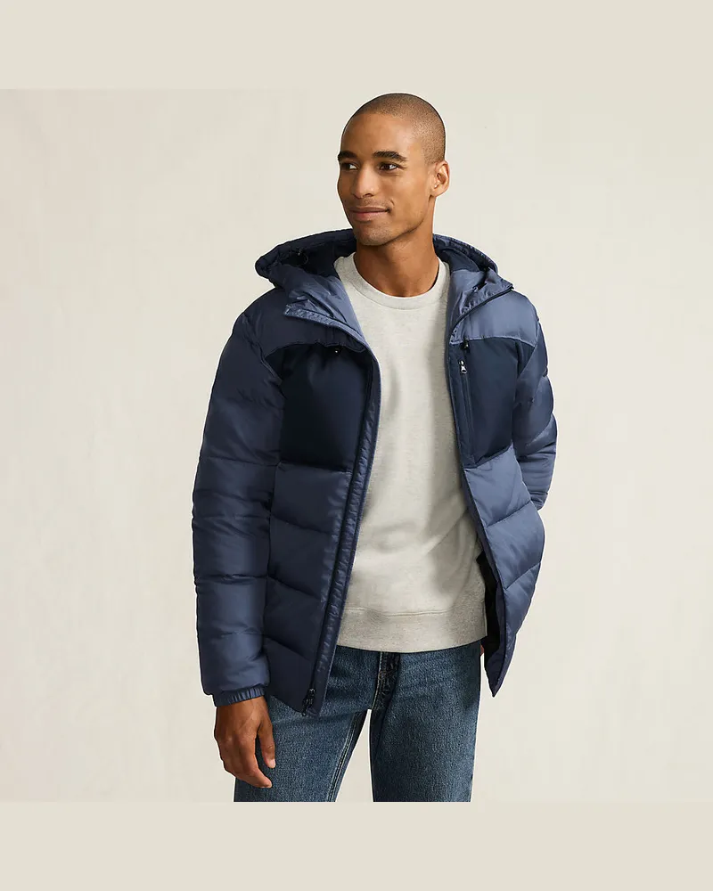 Lands' End Daunen-Kapuzenjacke Colorblock, Herren, Größe regular, Blau, Polyester, by Blau