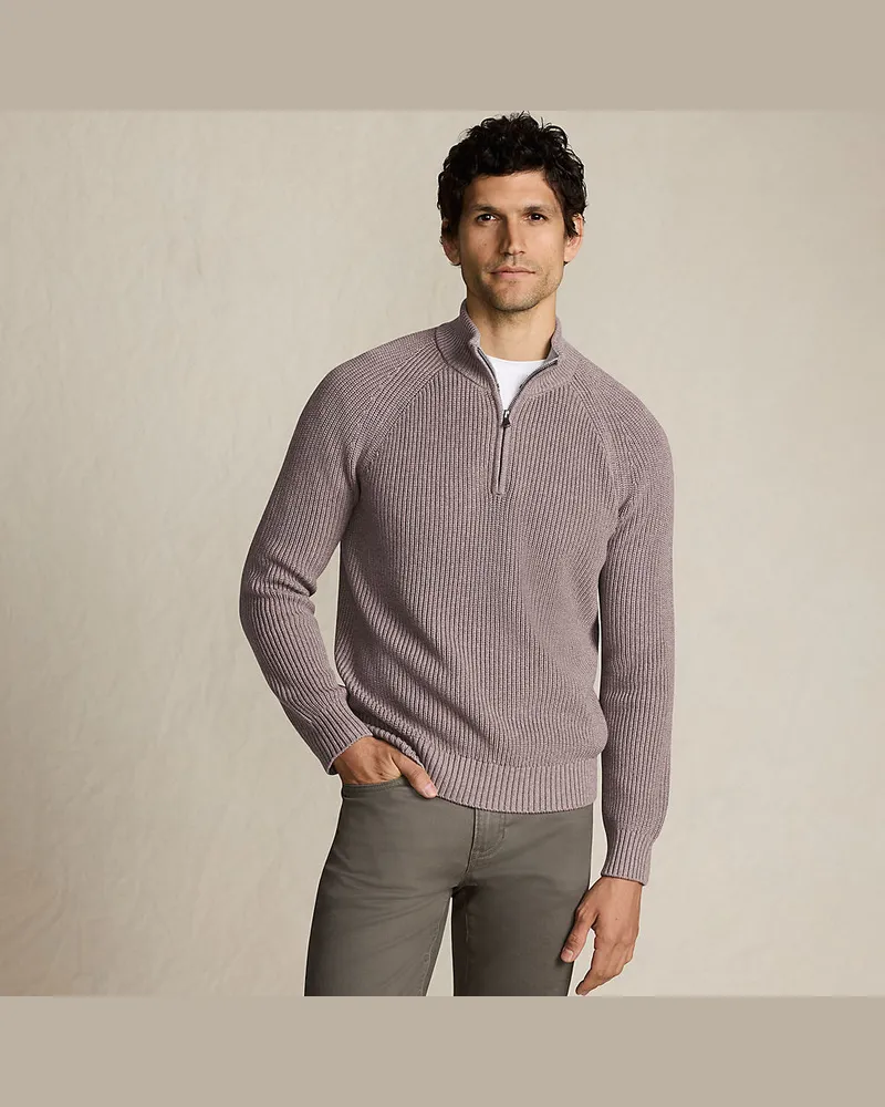 Lands' End DRIFTER Pullover mit Reißverschluss, Herren, Größe tall, Braun, Baumwolle, by Braun