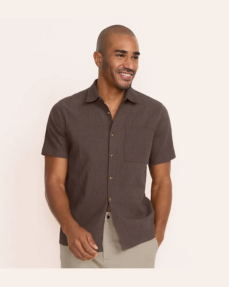 Lands' End Crinkle-Hemd, Herren, Größe regular, Braun, Wolle, by Braun