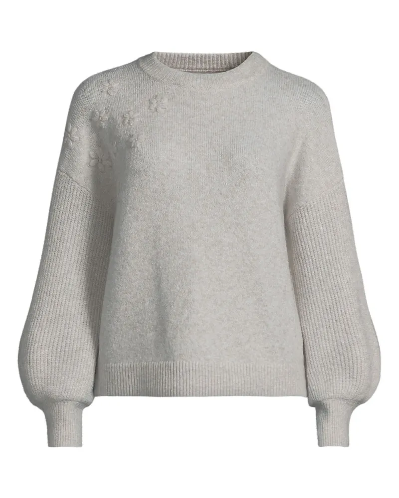 Lands' End Rundhalspullover mit aufgestickten Blumen, Damen, Größe petite, Weiß, Wolle/Polyester/Viskose, by Weiß