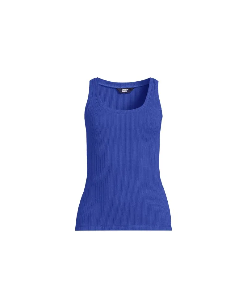 Lands' End Ärmelloses Ajour-Top, Damen, Größe:40-42 regular, Blau, Elasthan/Baumwoll-Mischung, by Blau