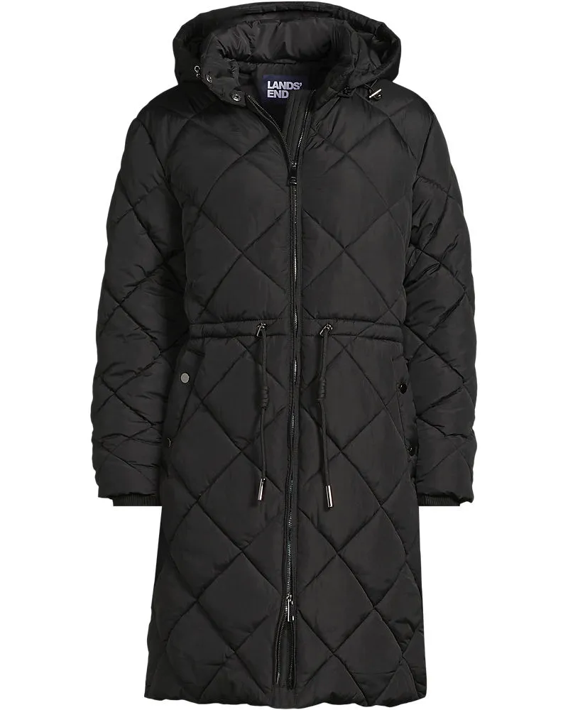 Lands' End Steppmantel mit geraffter Taille, Damen, Größe regular, Schwarz, by Schwarz