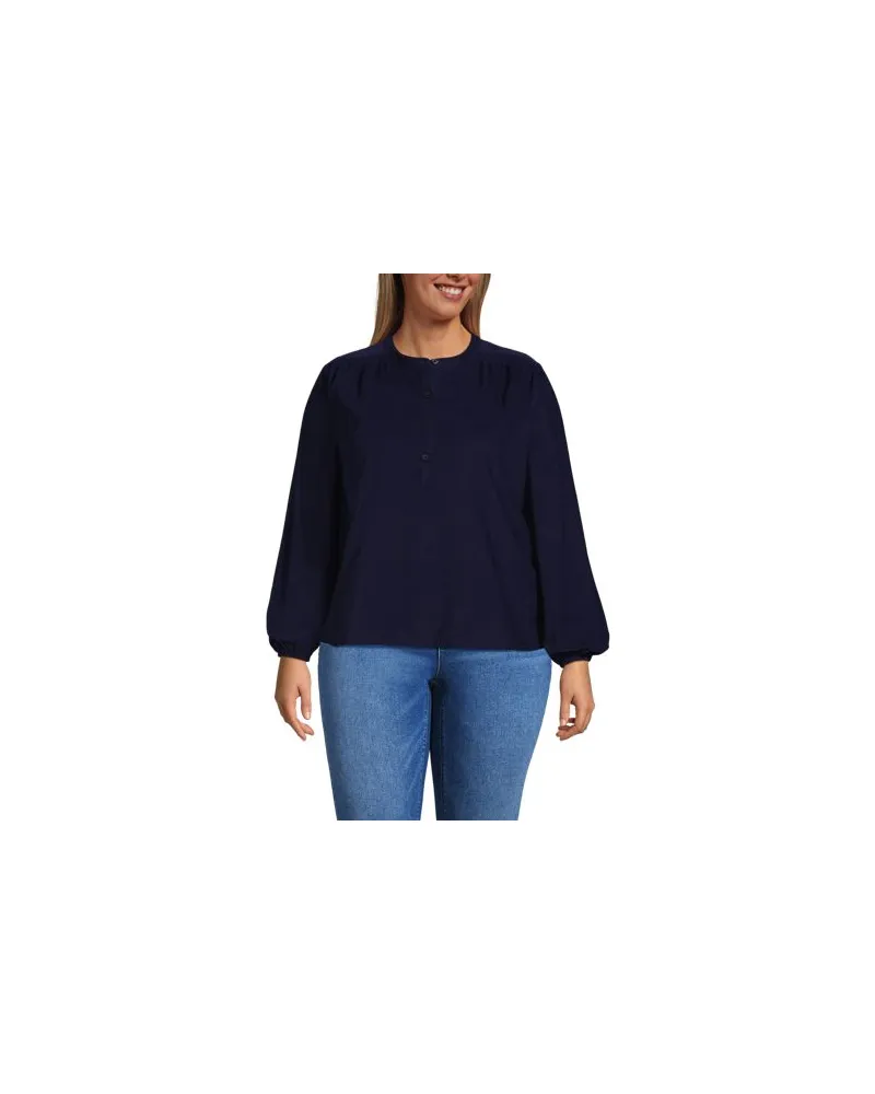 Lands' End Feincord-Bluse mit Raffungen, Damen, Größe plus, Blau, Baumwolle, by Blau