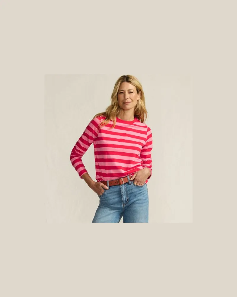 Lands' End Langärmeliges Supima-Shirt mit Rundausschnitt, Damen, Größe regular, Pink, by Pink