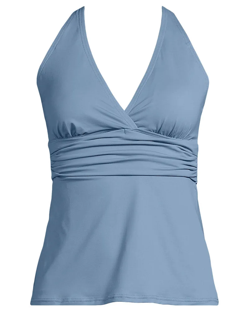 Lands' End Tankinitop mit V-Ausschnitt in E-Cup, Damen, Größe regular, Blau, Nylon-Mischung, by Blau