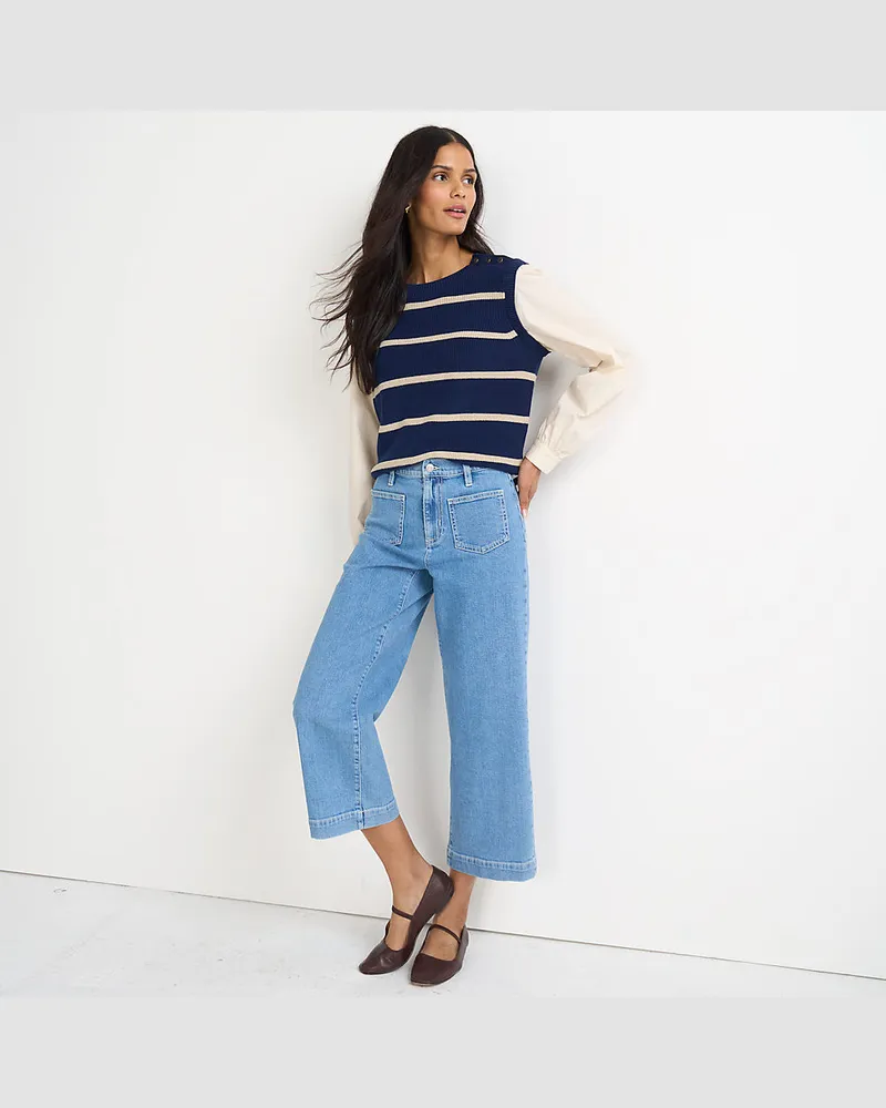 Lands' End Soft Denim 7/8-Hose mit weitem Bein, Damen, Größe regular, Blau, Baumwolle/Elasthan, by Blau