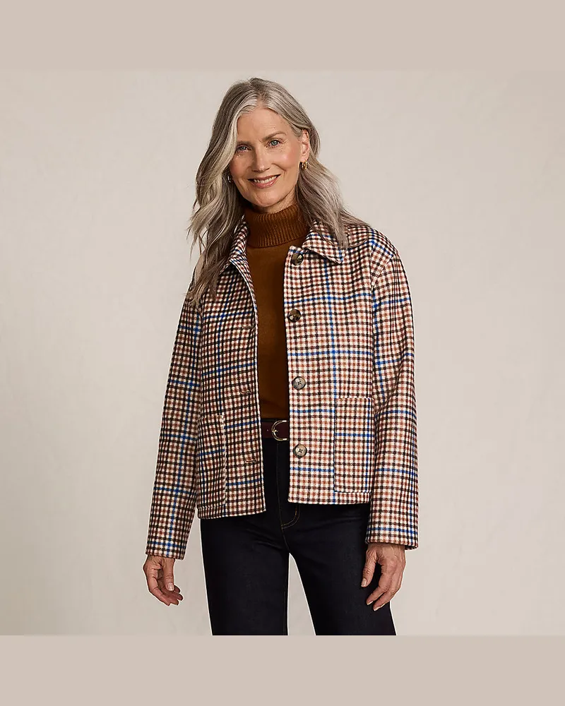 Lands' End Hemdjacke Wool Touch Gemustert, Damen, Größe regular, Weiß, Polyester, by Weiß