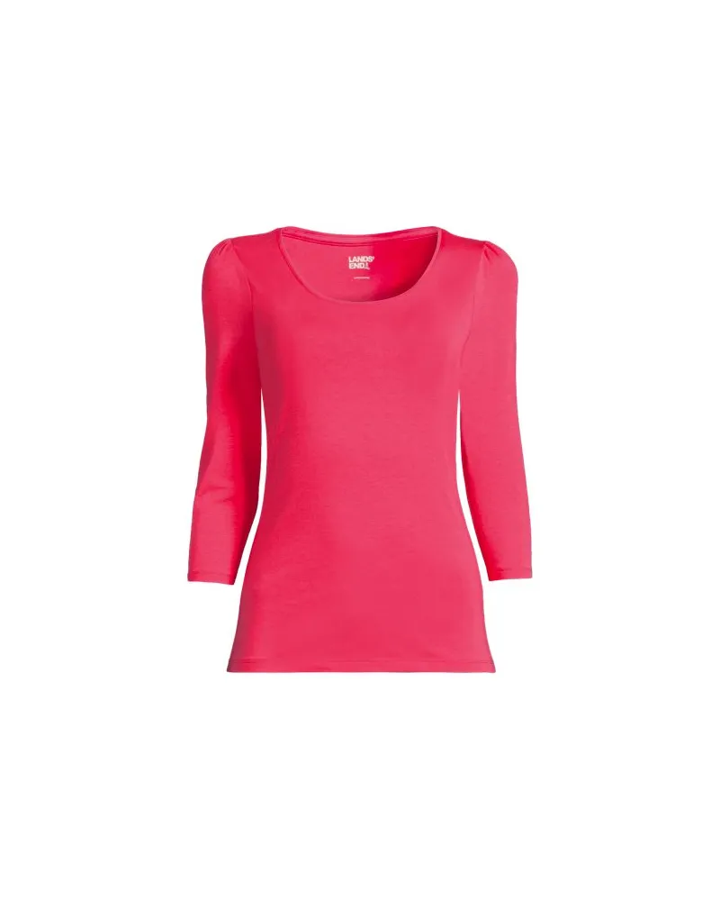 Lands' End Baumwolle/Modal-Shirt mit Ballettausschnitt und 3/4-Puffärmeln, Damen, Größe:40-42 regular, Pink, Elasthan/Baumwoll-Mischung, by Pink