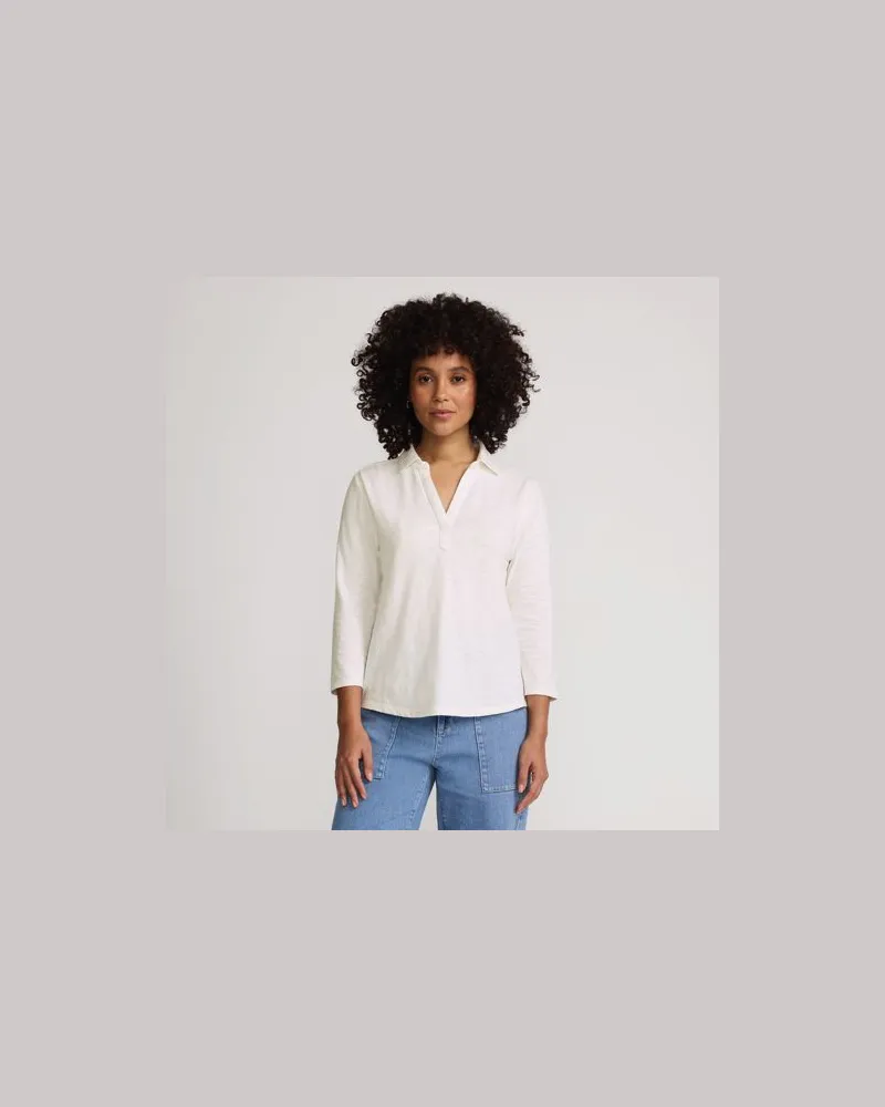 Lands' End Polo-Shirt mit 3/4-Ärmeln, Damen, Größe regular, Weiß, Baumwolle, by Weiß