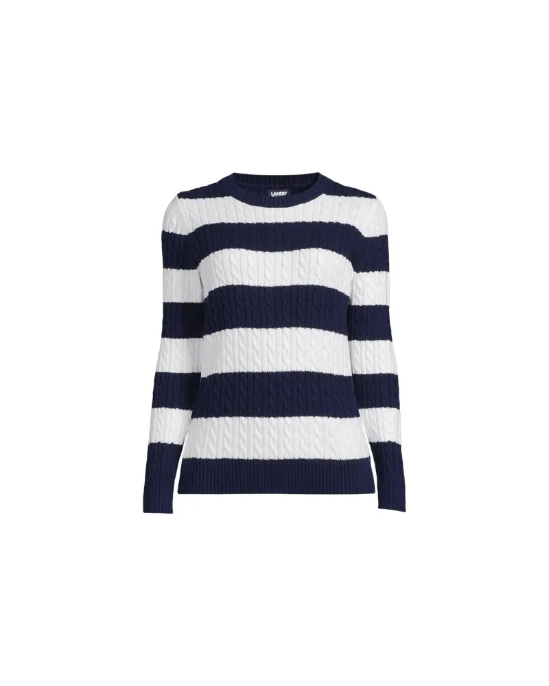 Lands' End Zopfmuster-Pullover DRIFTER mit Rundausschnitt, Damen, Größe:40-42 regular, Blau, Baumwolle, by Blau