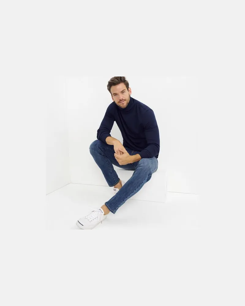 Lands' End Super-T Rollkragenshirt, Classic Fit, Herren, Größe:44-46 regular, Blau, Baumwolle, by Blau