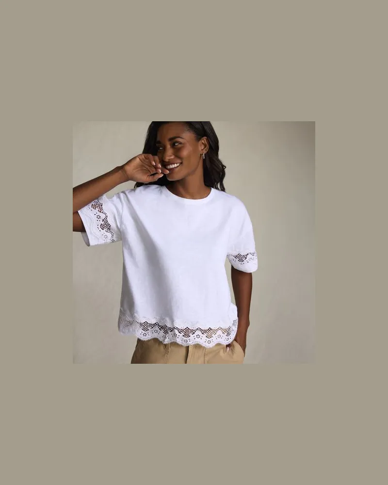 Lands' End Flammgarn-Shirt mit Bordüren, Damen, Größe:32-34 regular, Weiß, Baumwolle, by Weiß