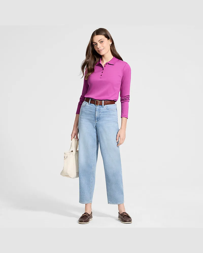 Lands' End Supima-Poloshirt mit langen Ärmeln, Damen, Größe petite, Lila, Baumwolle, by Lila