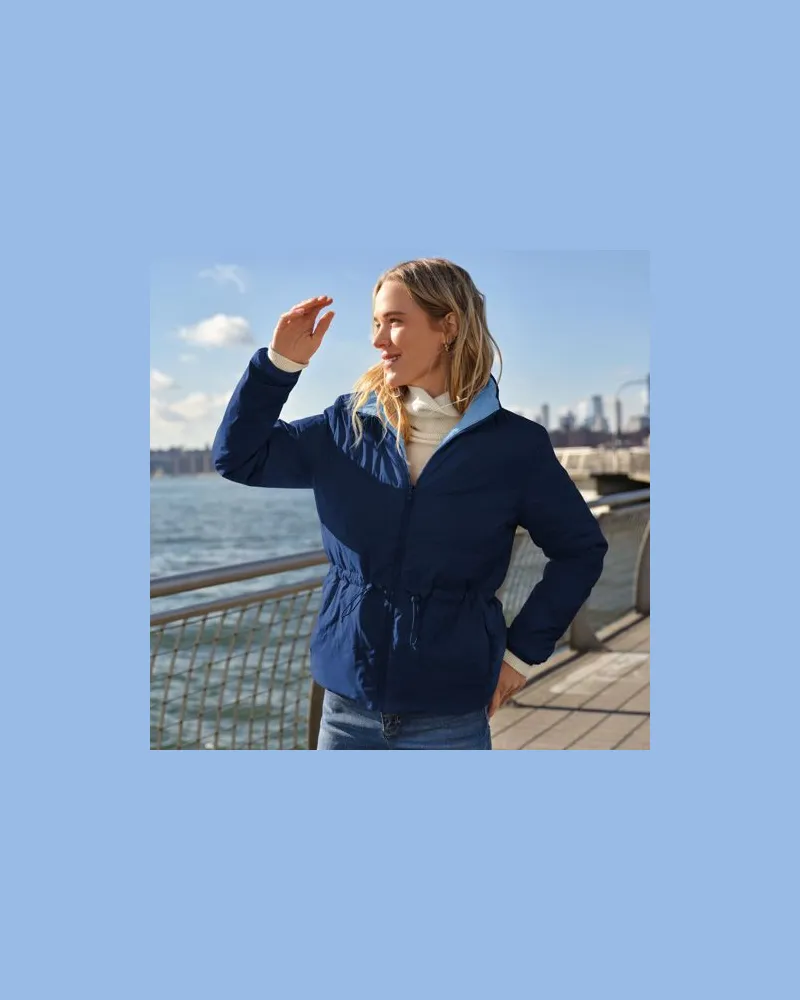 Lands' End Daunen-Wendejacke WANDERWEIGHT™ Verstaubar Ultraleicht, Damen, Größe regular, Blau, Nylon, by Blau