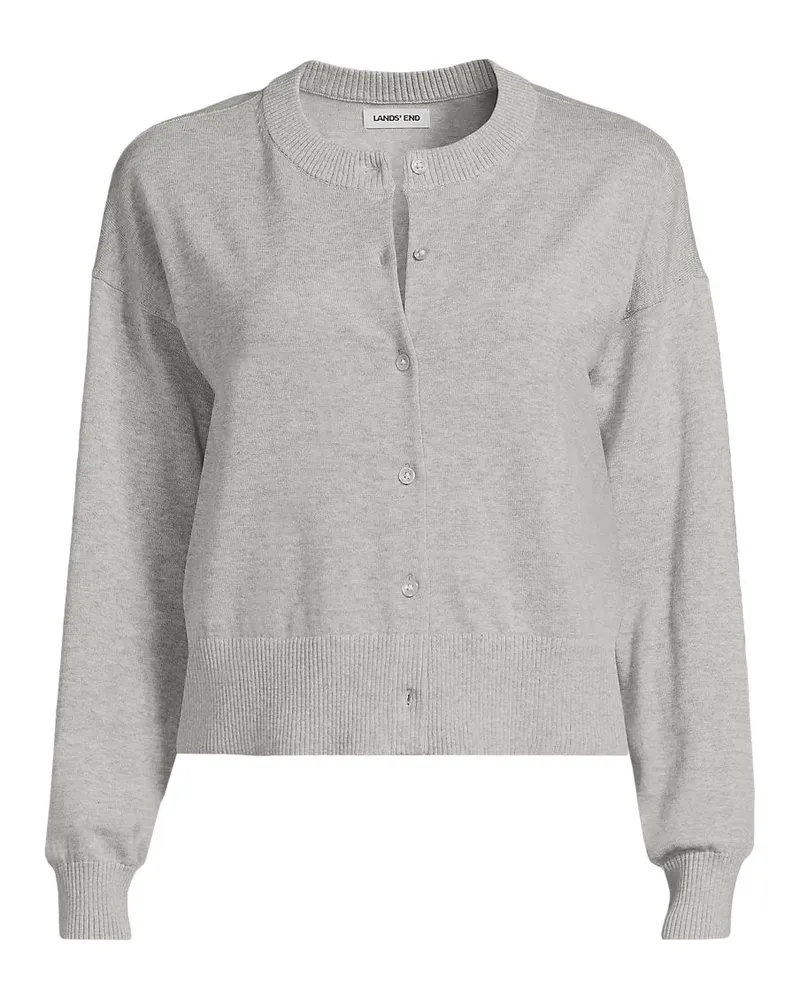 Lands' End Kurzer Feinstrick-Cardigan aus Baumwolle, Damen, Größe regular, Grau, Baumwolle, by Grau