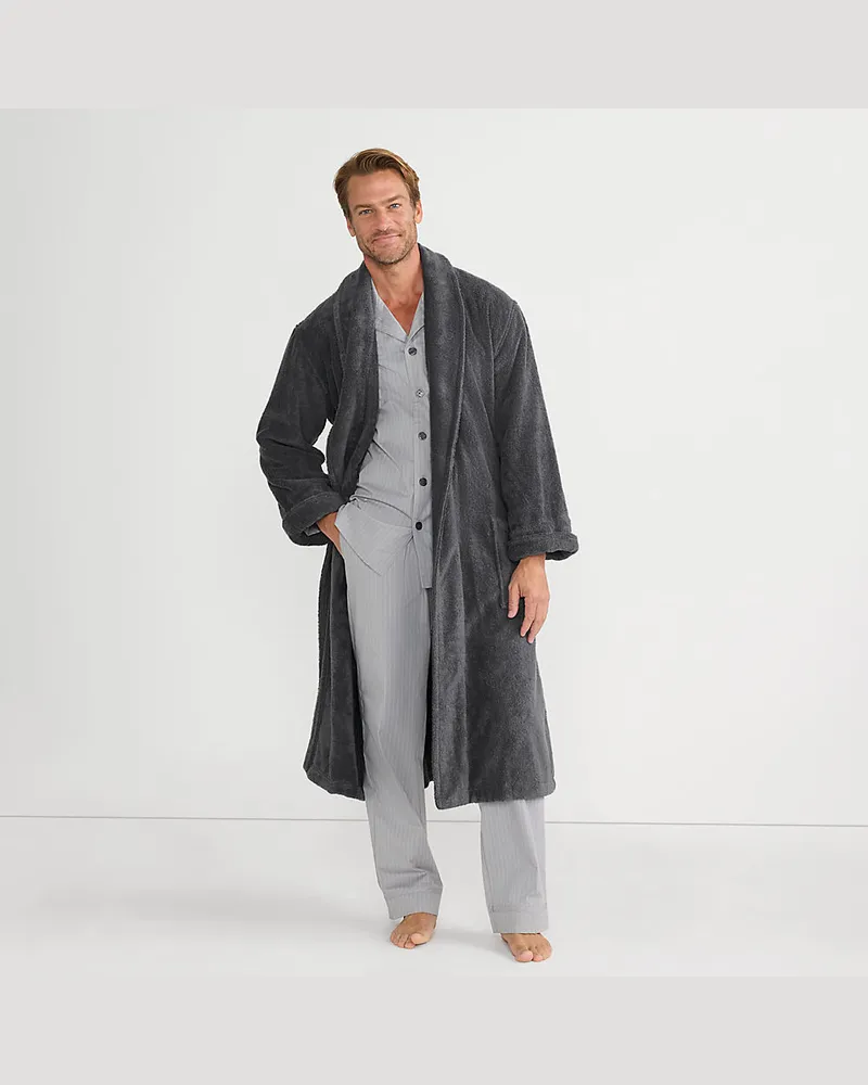 Lands' End Bademantel aus türkischem Frottee, Herren, Größe regular, Grau, Baumwolle, by Grau