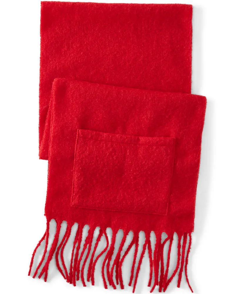 Lands' End Langer flauschiger Schal mit Fransen, Damen, Größe:null regular, Rot, Polyester, by Rot
