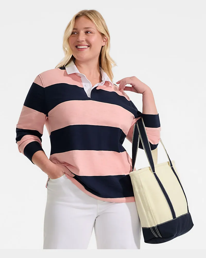 Lands' End Langärmeliges Flammgarn-Rugbyshirt, Herren, Größe regular, Blau, Baumwolle, by Blau