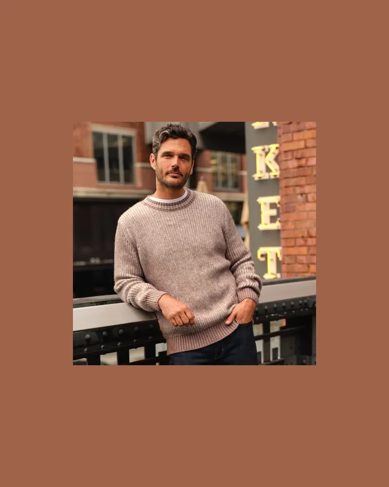 Lands' End Rippstrick-Pullover, Herren, Größe:44-46 regular, Beige, Wolle/Polyester/Polyacryl, by Beige