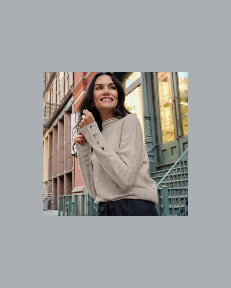 Lands' End Softer Stehkragenpullover mit Ärmelknöpfen, Damen, Größe:40-42 petite, Beige, Polyacryl/Woll-Mischung/Nylon-Mischung, by Beige