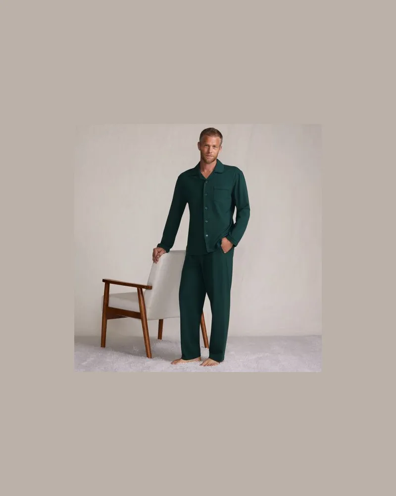Lands' End Jersey-Pyjamaset, Herren, Größe:52-54 regular, Grün, Elasthan/Baumwoll-Mischung, by Grün