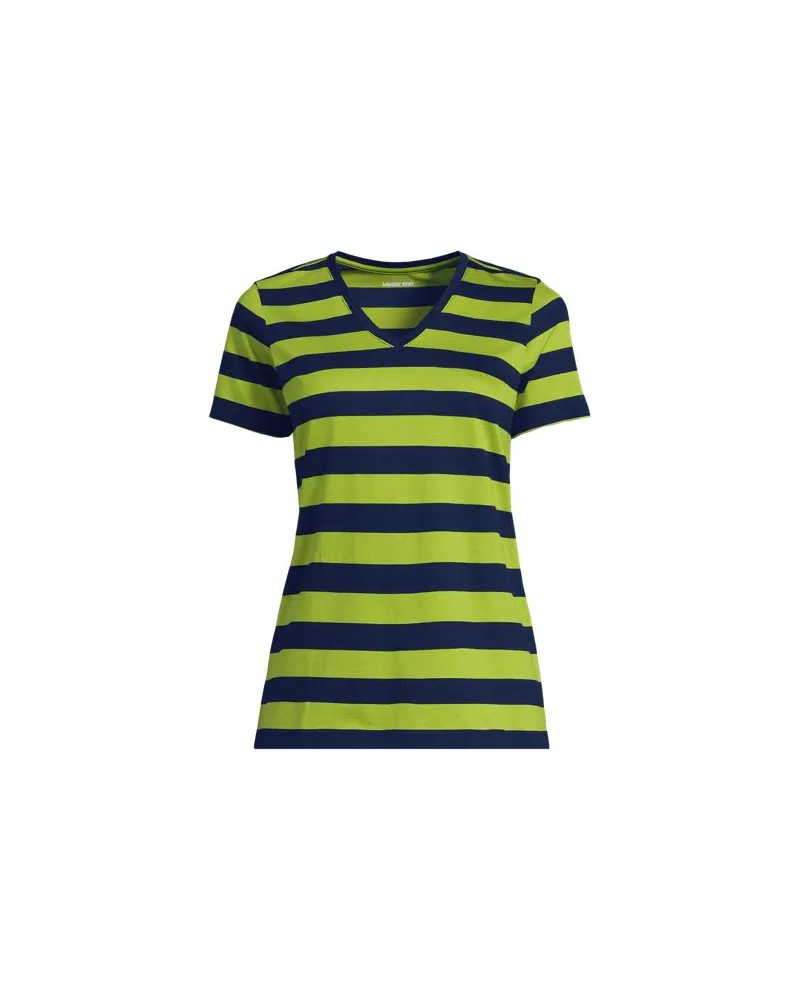 Lands' End Supima Kurzarm-Shirt mit V-Ausschnitt, Damen, Größe plus, Blau, Baumwolle, by Blau