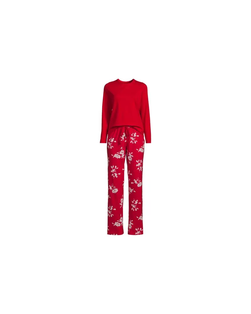 Lands' End Gemustertes Pyjama-Set aus Baumwoll-Jersey, Damen, Größe plus, Rot, Elasthan/Baumwoll-Mischung, by Rot