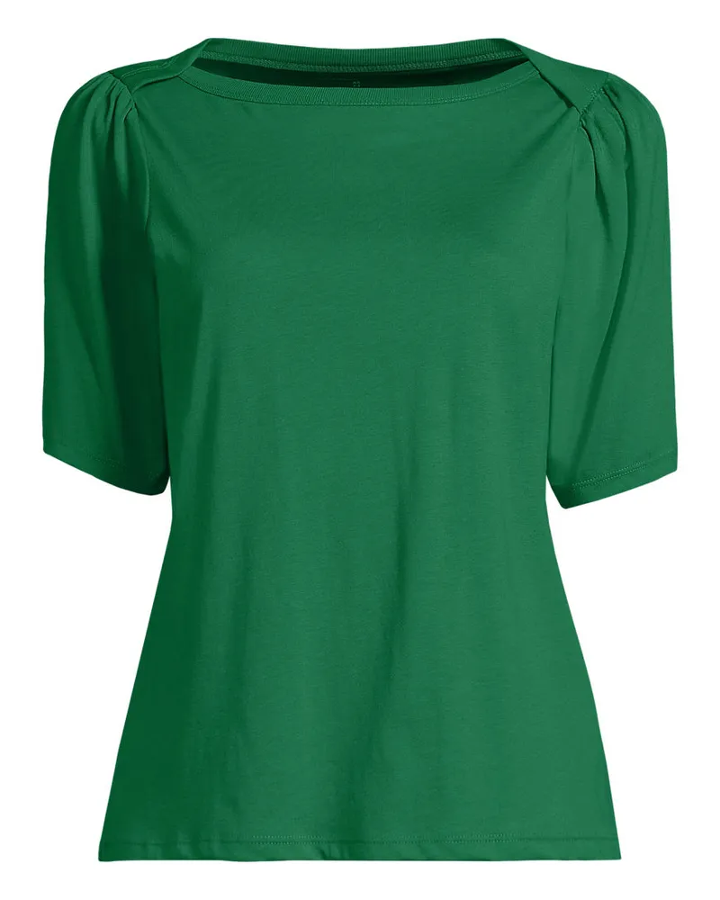 Lands' End Supima-Shirt mit U-Boot-Ausschnitt, Damen, Größe regular, Grün, Baumwolle, by Grün