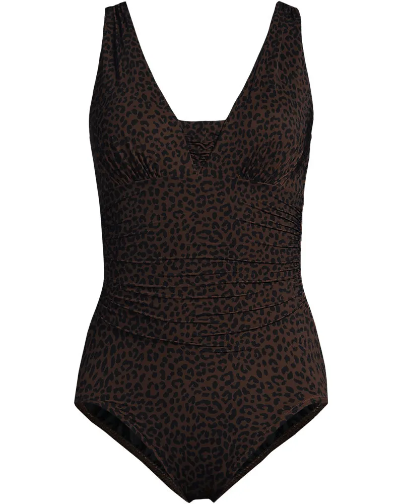 Lands' End Gemusterter Shape-Badeanzug mit V-Ausschnitt SLENDER, Damen, Größe regular, Braun, Elasthan/Nylon-Mischung, by Braun