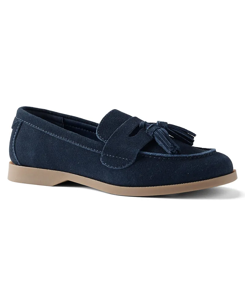 Lands' End Veloursleder-Loafer mit Tasseln, Damen, Größe regular, Blau, Rauleder, by Blau
