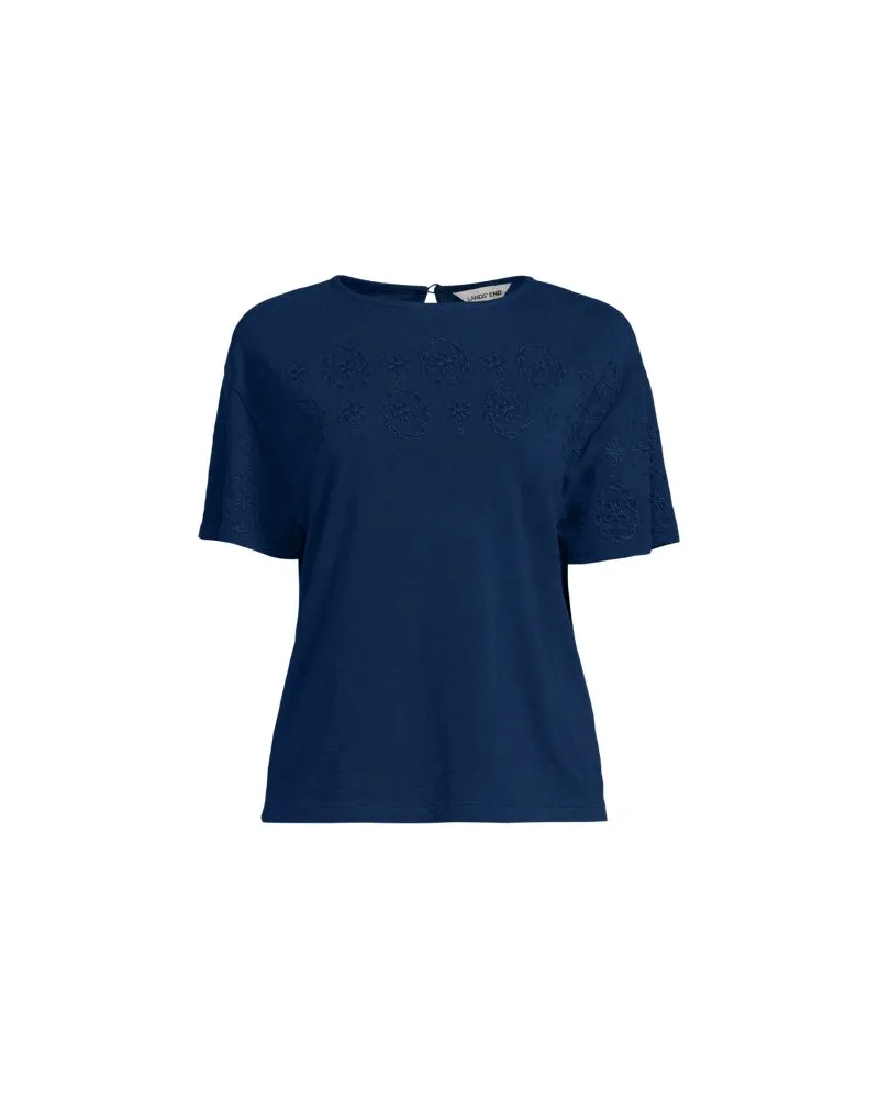 Lands' End Flammgarn-Shirt mit Stickereien, Damen, Größe:40-42 regular, Blau, Baumwolle, by Blau