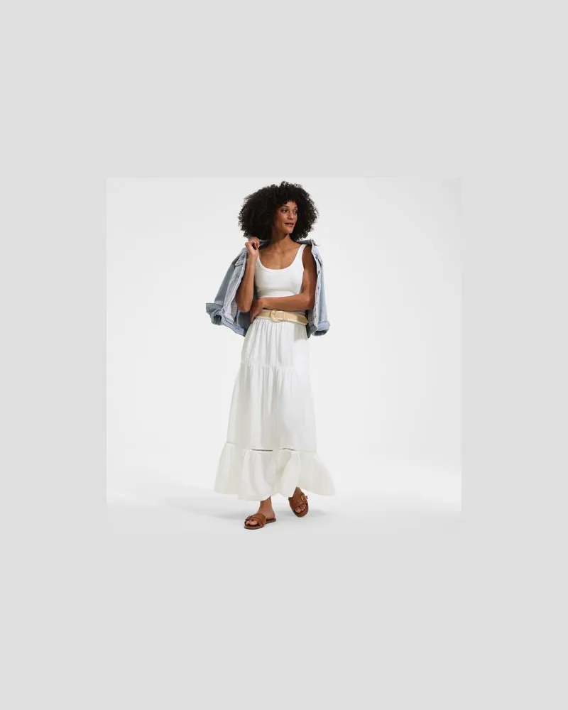 Lands' End Maxi-Stufenrock aus Musselin, Damen, Größe regular, Weiß, Baumwolle, by Weiß