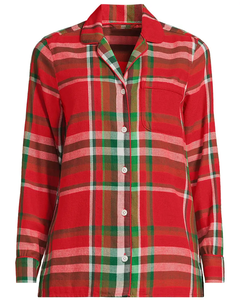 Lands' End Gemustertes Pyjamahemd aus reinem Baumwoll-Flanell, Damen, Größe plus, Rot, Baumwolle, by Rot