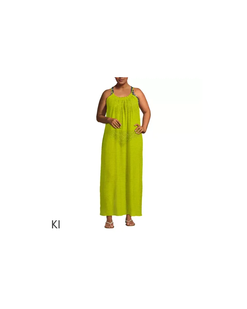 Lands' End Durchscheinendes Ripp-Maxi-Strandkleid, Damen, Größe plus, Grün, Viskose-Mischung/Polyester-Mischung, by Grün