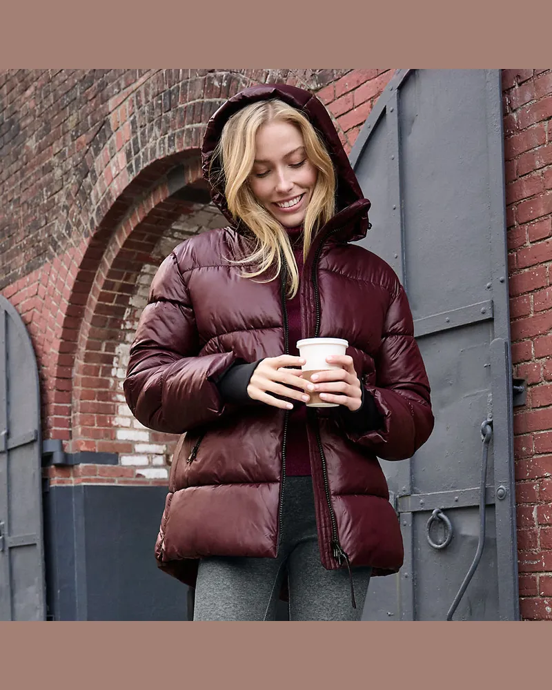 Lands' End Wasserabweisende glänzende Steppjacke, Damen, Größe regular, Rot, by Rot
