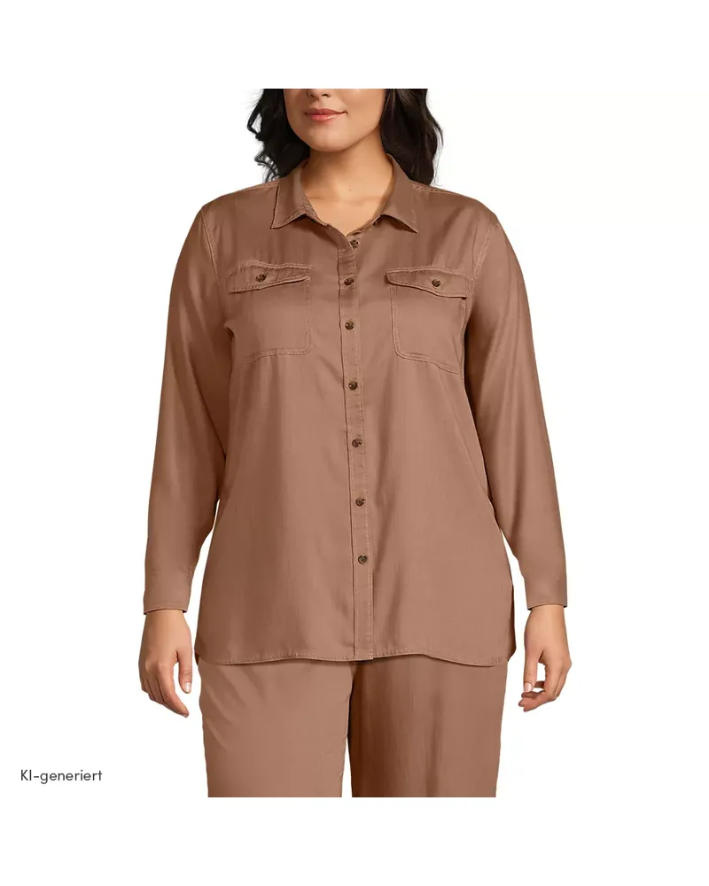 Lands' End Leichte TENCEL Langarm Hemdbluse, Damen, Größe plus, Braun, Lyocell (Viskose), by Braun