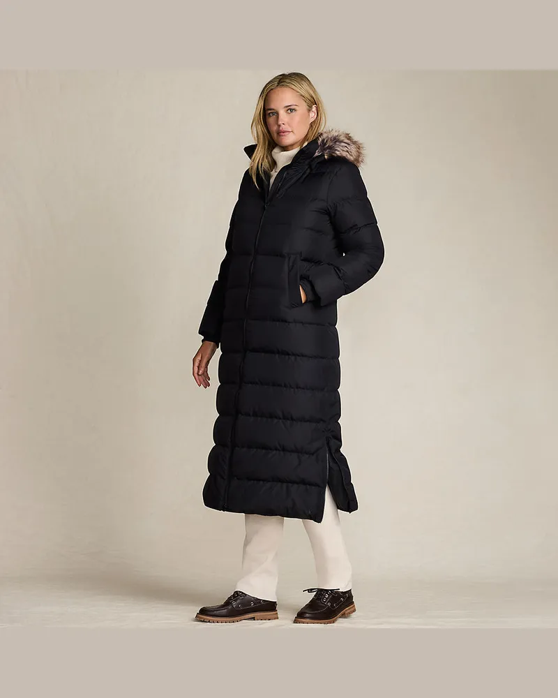 Lands' End Maxi-Daunenmantel mit Kapuze, Damen, Größe petite, Schwarz, Polyester, by Schwarz