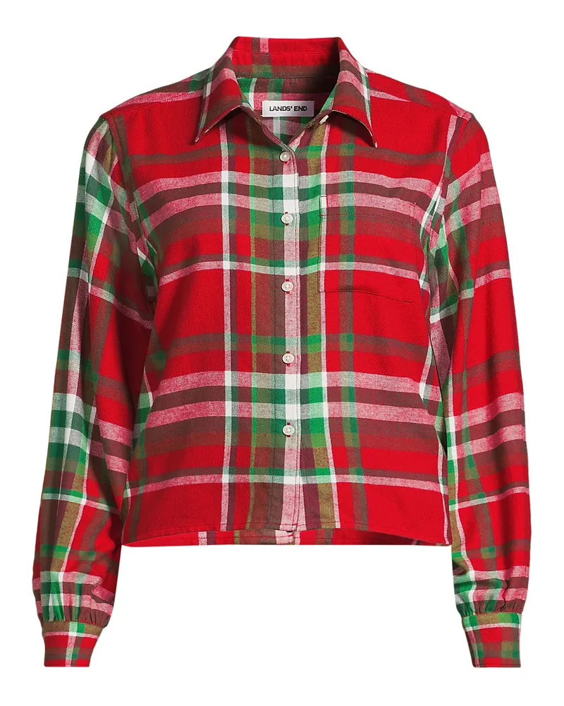 Lands' End Verkürzte Flanellbluse, Damen, Größe plus, Rot, Baumwolle, by Rot