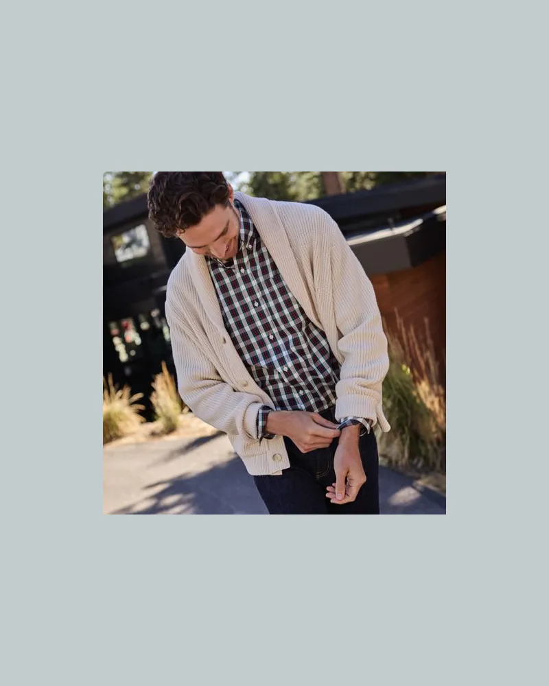 Lands' End Gerippter Cardigan mit Schalkragen DRIFTER, Herren, Größe:52-54 regular, Weiß, Polyacryl/Baumwoll-Mischung, by Weiß