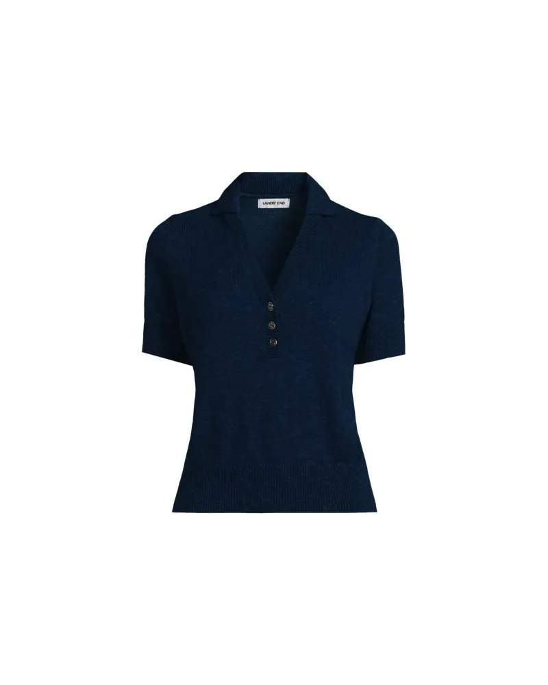 Lands' End Polopullover mit kurzen Ärmeln, Damen, Größe:32-34 regular, Blau, Polyacryl/Baumwoll-Mischung, by Blau