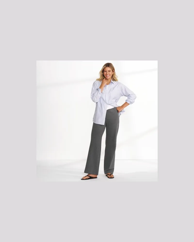 Lands' End Starfish Jersey-Freizeithose mit weitem Bein, Damen, Größe:44-46 regular, Grau, Baumwoll-Mischung, by Grau