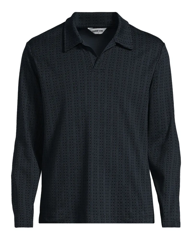 Lands' End Supima Langarm-Poloshirt mit offenem Kragen, Herren, Größe regular, Blau, Baumwolle, by Blau