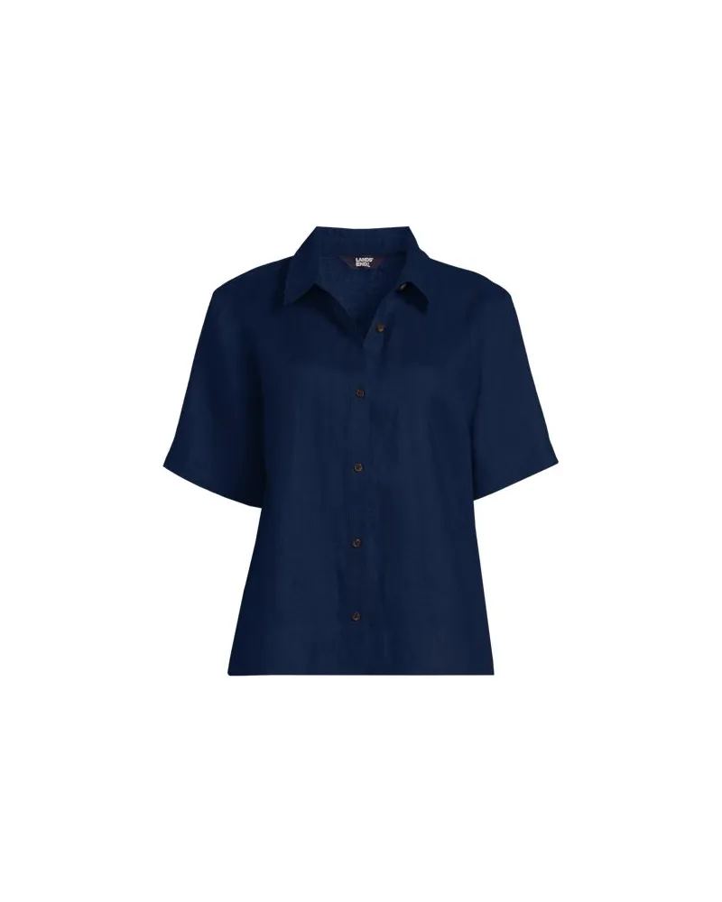 Lands' End Kurzarm-Leinenhemd, Damen, Größe plus, Blau, Leinen, by Blau